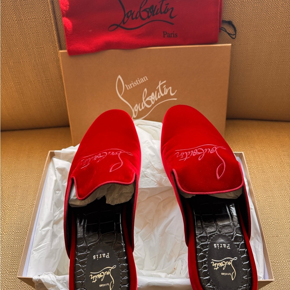 Christian Louboutin Red Velvet Loafers